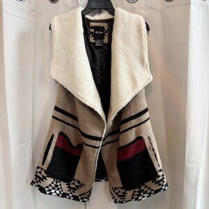 Me Jane Vest Jacket Large Western Wool Blend Sherpa Open Chore Pocket Boho 18677